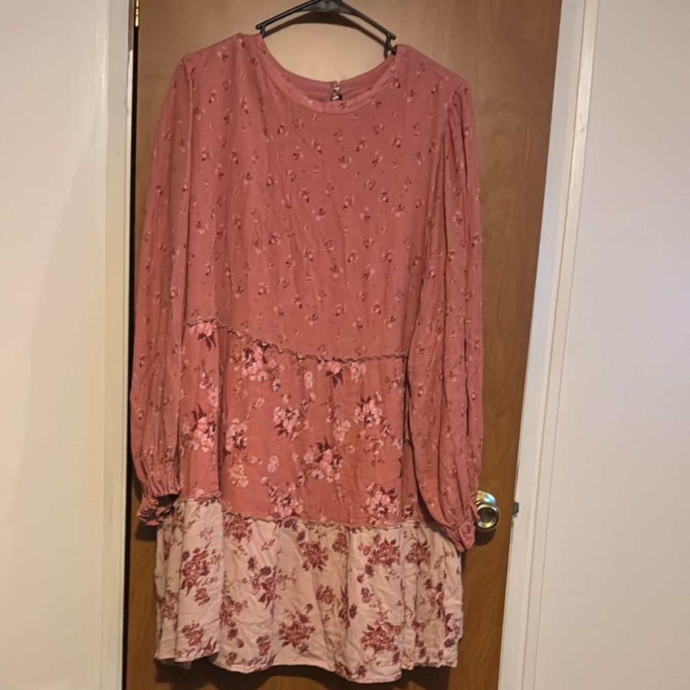 Pink Long Sleeve Sundress with Bishop Sleeves